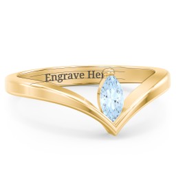 Marquise Birthstone V-Shape Ring in 18K Gold Plated Silver with Aquamarine