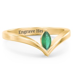 Marquise Birthstone V-Shape Ring in 18K Gold Plated Silver with Emerald