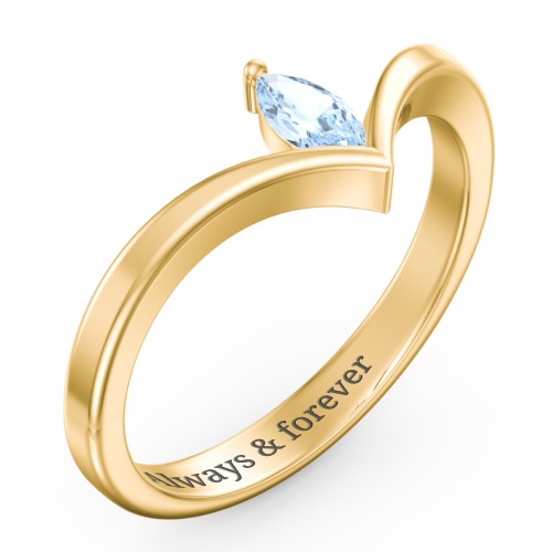 Marquise Birthstone V-Shape Ring – 18K Gold Plated Silver with Aquamarine
