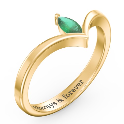 Marquise Birthstone V-Shape Ring – 18K Gold Plated Silver with Emerald