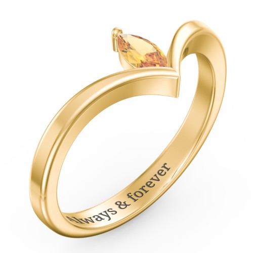 Marquise Birthstone V-Shape Ring – 18K Gold Plated Silver with Citrine