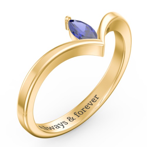 Marquise Birthstone V-Shape Ring – 18K Gold Plated Silver with Blue Sapphire