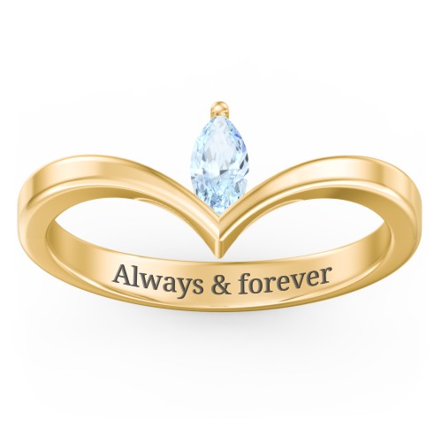Marquise Birthstone V-Shape Ring – 18K Gold Plated Silver with Aquamarine