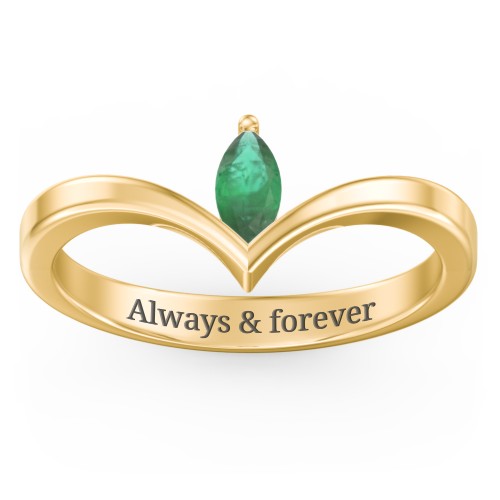 Marquise Birthstone V-Shape Ring – 18K Gold Plated Silver with Emerald