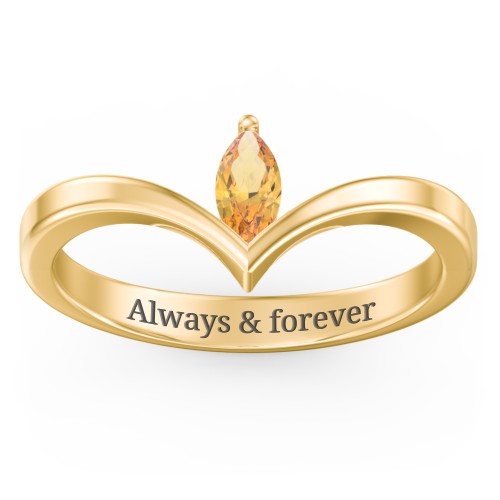 Marquise Birthstone V-Shape Ring – 18K Gold Plated Silver with Citrine