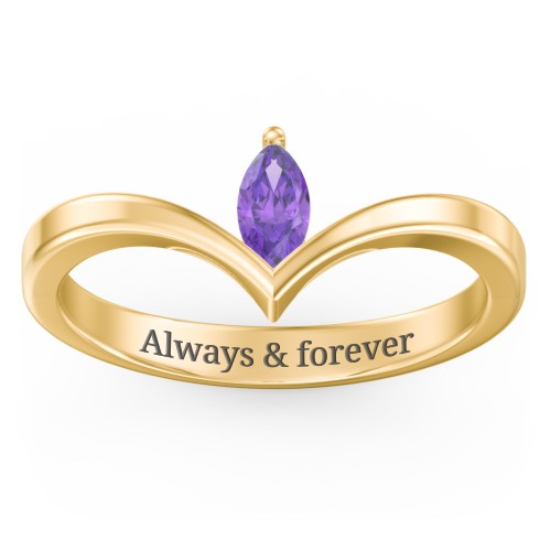 Marquise Birthstone V-Shape Ring – 18K Gold Plated Silver with Amethyst