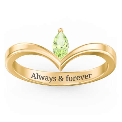Marquise Birthstone V-Shape Ring – 18K Gold Plated Silver with Peridot