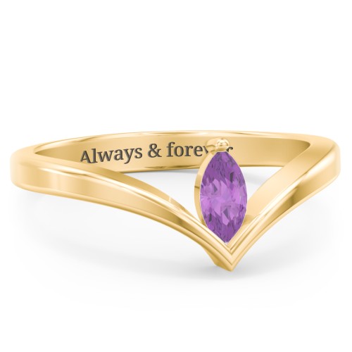 Marquise Birthstone V-Shape Ring – 18K Gold Plated Silver with Amethyst