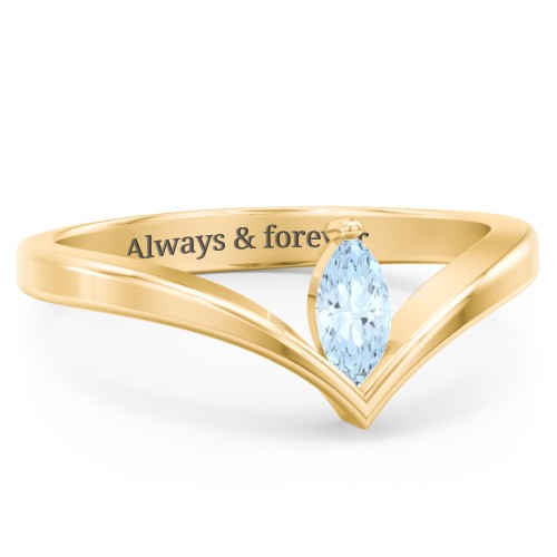 Marquise Birthstone V-Shape Ring – 18K Gold Plated Silver with Aquamarine