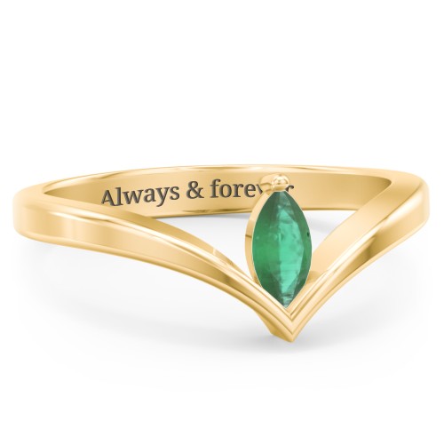 Marquise Birthstone V-Shape Ring – 18K Gold Plated Silver with Emerald