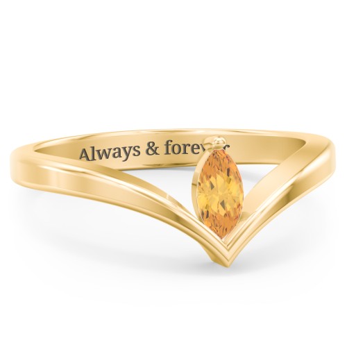 Marquise Birthstone V-Shape Ring – 18K Gold Plated Silver with Citrine