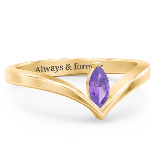 Marquise Birthstone V-Shape Ring – 18K Gold Plated Silver with Amethyst