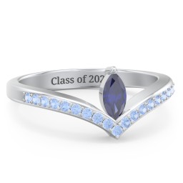 Marquise Birthstone V-Shape Ring With Accents