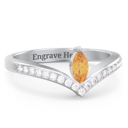 Marquise Birthstone V-Shape Ring With Accents
