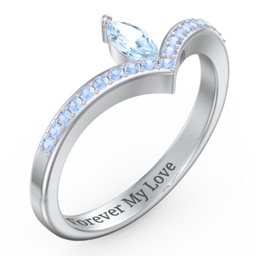 Marquise Birthstone V-Shape Ring With Accents
