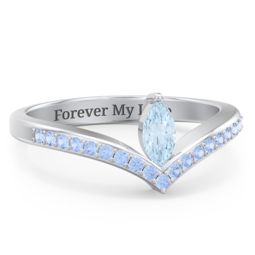 Marquise Birthstone V-Shape Ring With Accents