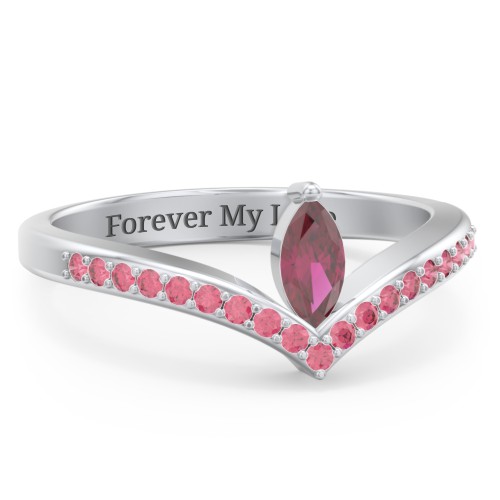Marquise Birthstone V-Shape Ring With Accents