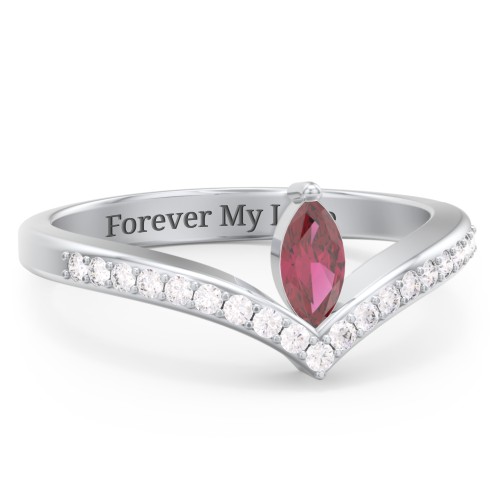 Marquise Birthstone V-Shape Ring With Accents
