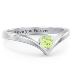 Round Birthstone V-Shape Ring