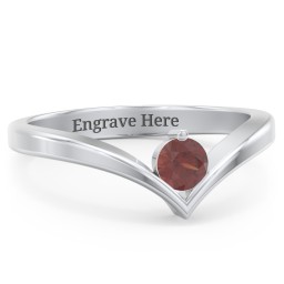 Round Birthstone V-Shape Ring