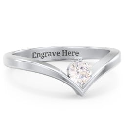 Round Birthstone V-Shape Ring