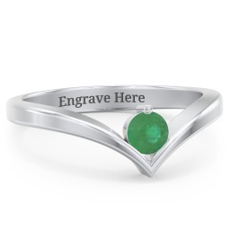 Round Birthstone V-Shape Ring