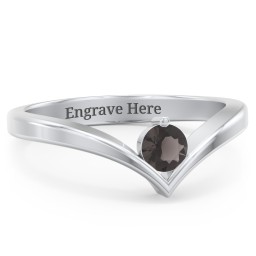 Round Birthstone V-Shape Ring
