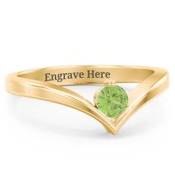 Round Birthstone V-Shape Ring