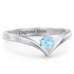 Round Birthstone V-Shape Ring