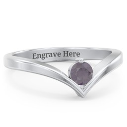 Round Birthstone V-Shape Ring