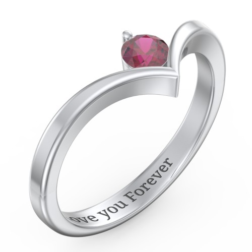 Round Birthstone V-Shape Ring