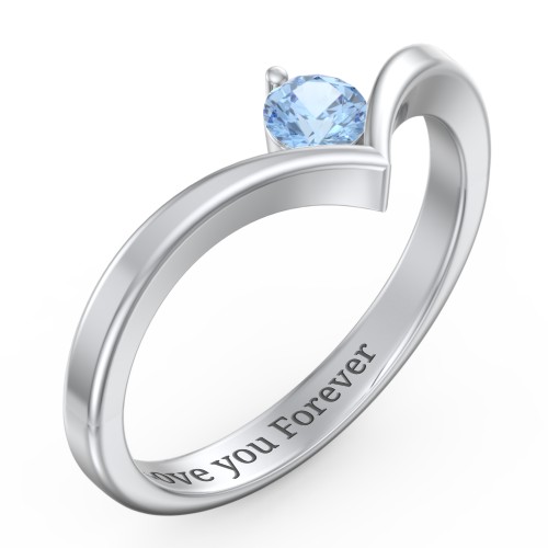 Round Birthstone V-Shape Ring