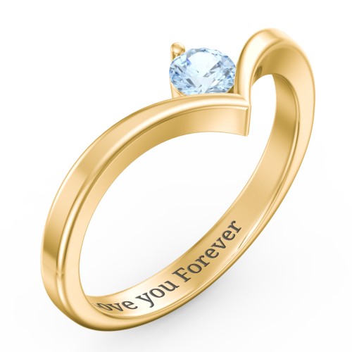 Round Birthstone V-Shape Ring