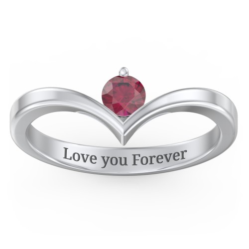 Round Birthstone V-Shape Ring