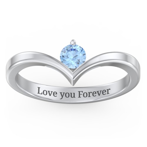 Round Birthstone V-Shape Ring