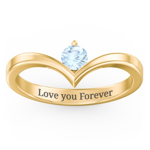 Round Birthstone V-Shape Ring