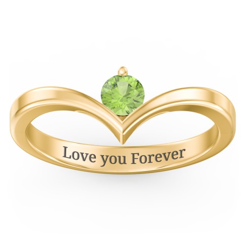 Round Birthstone V-Shape Ring