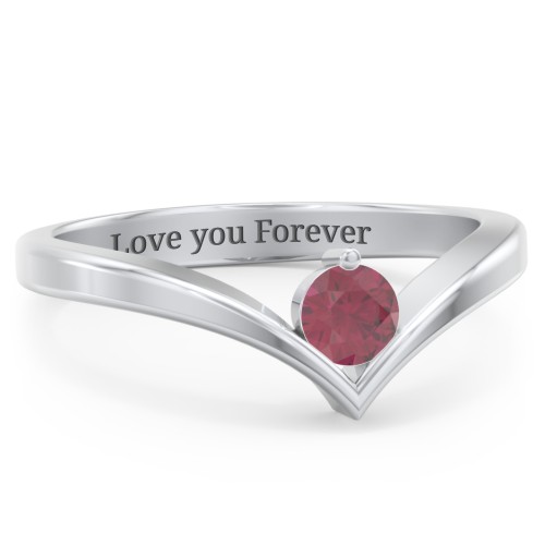 Round Birthstone V-Shape Ring