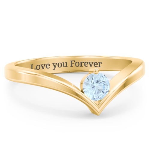 Round Birthstone V-Shape Ring