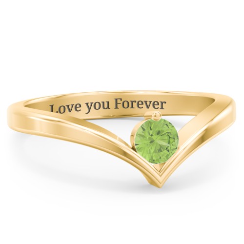 Round Birthstone V-Shape Ring