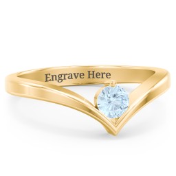 Round Birthstone V-Shape Ring in 18K Gold Plated Silver with Aquamarine