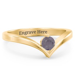 Round Birthstone V-Shape Ring in 18K Gold Plated Silver with Alexandrite and Lab Diamond