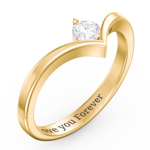Round Birthstone V-Shape Ring – 18K Gold Plated Silver with Lab Diamond