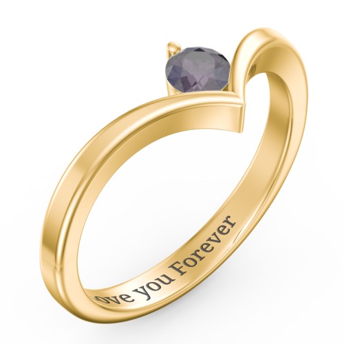 Round Birthstone V-Shape Ring – 18K Gold Plated Silver with Alexandrite