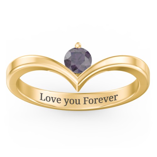 Round Birthstone V-Shape Ring – 18K Gold Plated Silver with Alexandrite