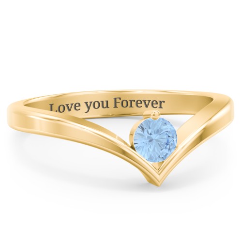 Round Birthstone V-Shape Ring – 18K Gold Plated Silver with Blue Topaz