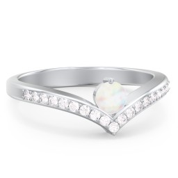Round Birthstone V-Shape Ring With Accents