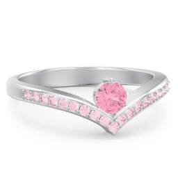 Round Birthstone V-Shape Ring With Accents
