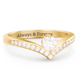 Round Birthstone V-Shape Ring With Accents in 18K Gold Plated Silver with White Premium Zirconia