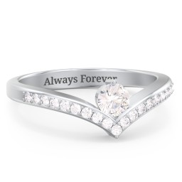 Round Birthstone V-Shape Ring With Accents